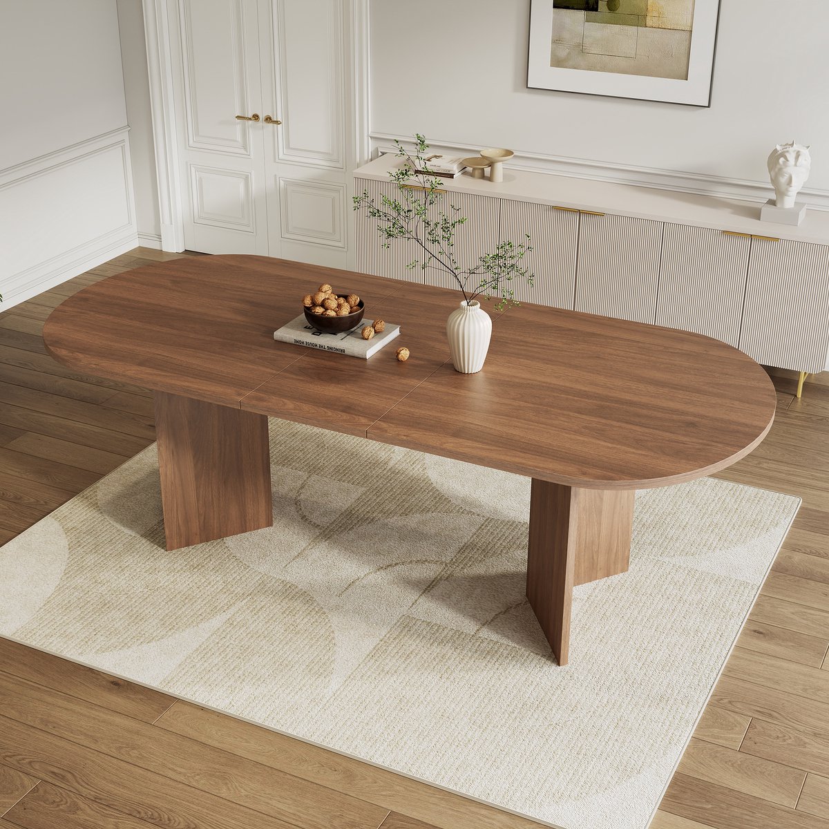 HAUSS SPOLE Eettafel - Uitschuifbaar Met Afgeronde Hoeken - Voor 4 Tot 8 Personen In Eetkamer - MDF - Notenhout - 160 Tot 200x90 Cm Eikenkleur