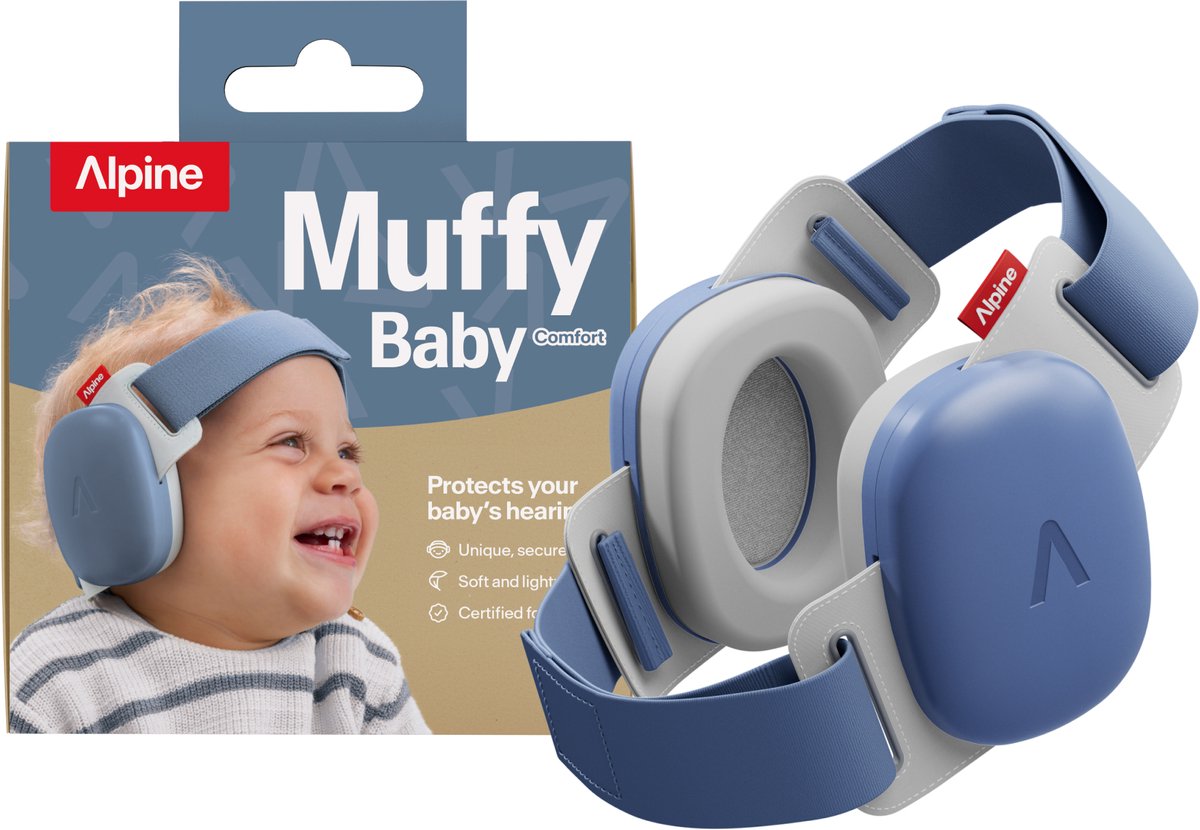 Alpine Muffy Baby Comfort (12-48 Maanden) - CE & ANSI Gecertificeerde Koptelefoon Baby - Verstelbare Gehoorbescherming Baby en Kinderen - Unieke Hoofdband voor Veilige & Comfortabele Pasvorm - 24 dB Demping - Denim Blue