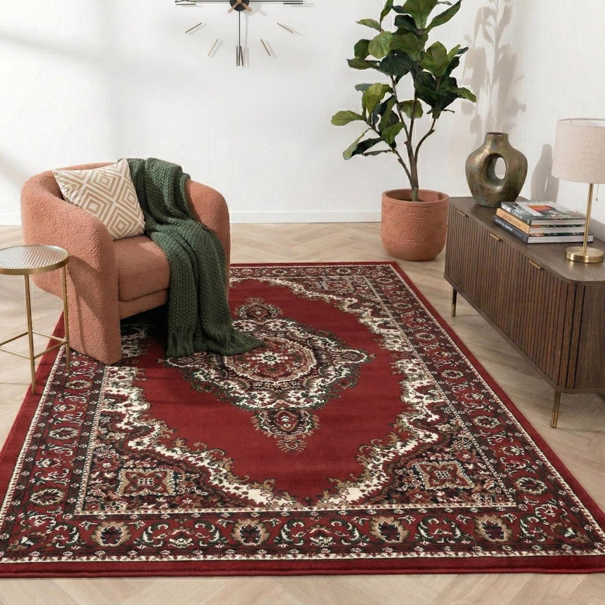 flycarpets Klassiek Rood Vloerkleed Skazar - Oosters motief - Perzisch Tapijt - 80x150 cm