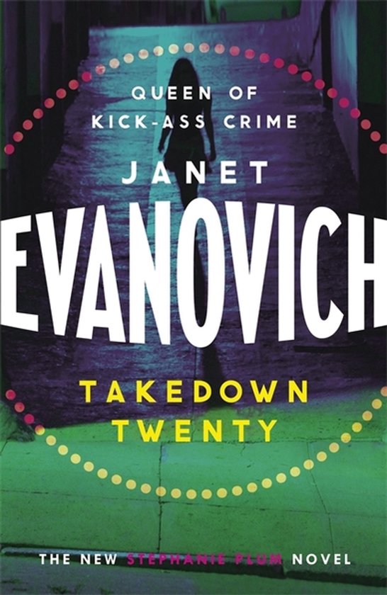 Couverture du livre "Takedown Twenty" par Janet Evanovich, avec le silhouette d'une femme montant des escaliers au dos.