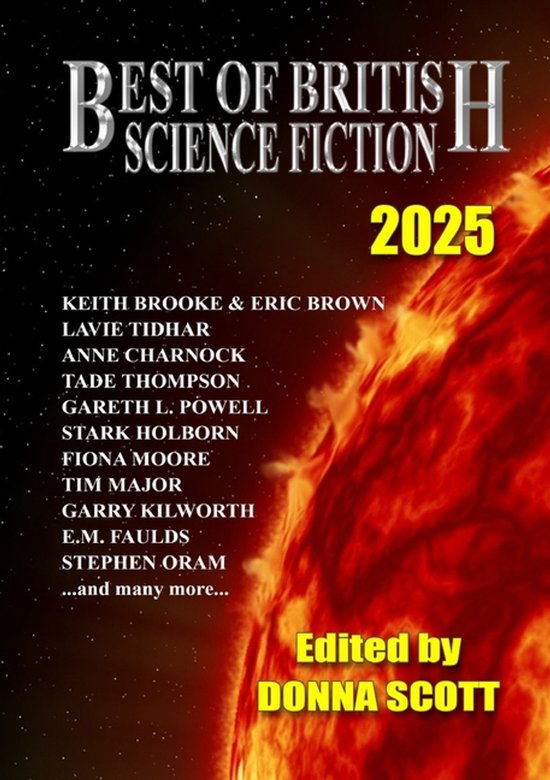 Boekomslag van "Best of British Science Fiction 2025", met een zonsopgang en een sterrenhemel.