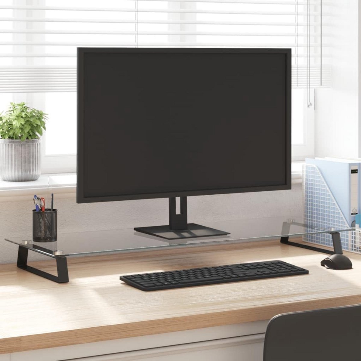 Monitorstandaard Verhoger voor Bureau en Laptop - Zwart Glas en Metaal