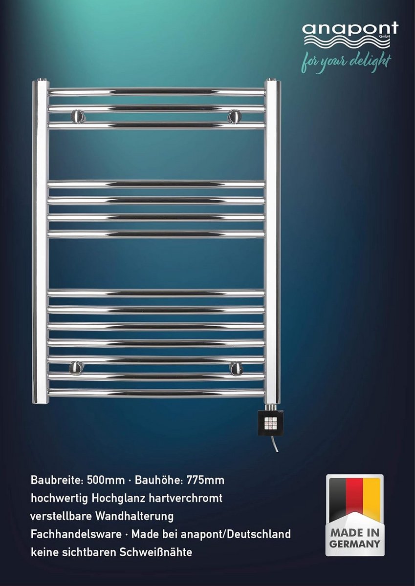 Elektrische Handdoekradiator Chroom Gebogen - Badkamer Verwarmd Handdoekrek