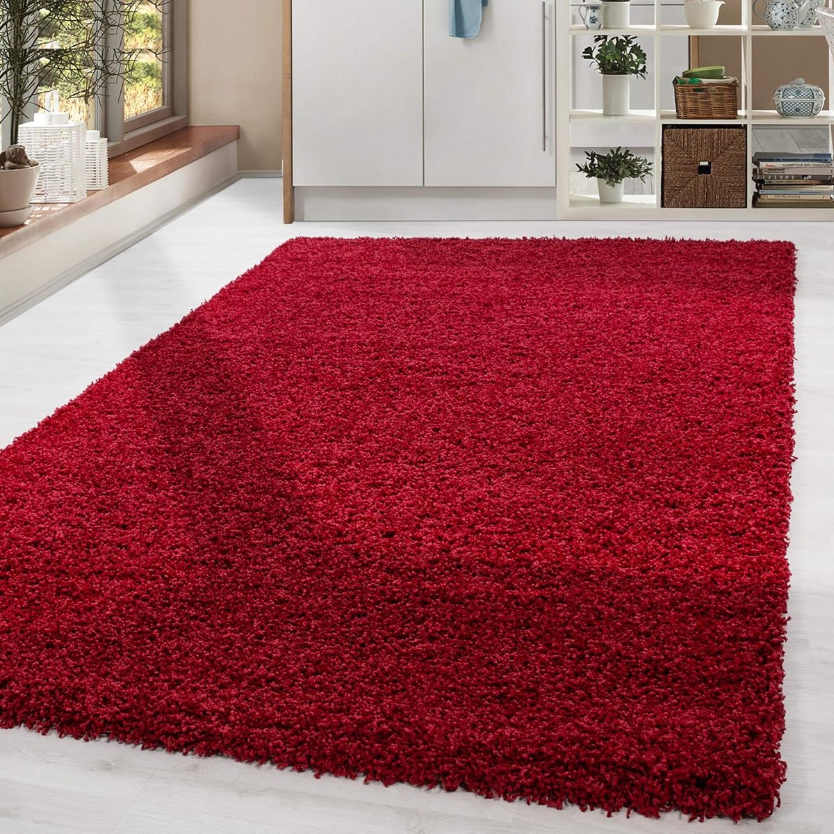Luxe Shaggy Vloerkleed Hoogpolig Zacht Antislip Geschikt voor Vloerverwarming Rood Diverse