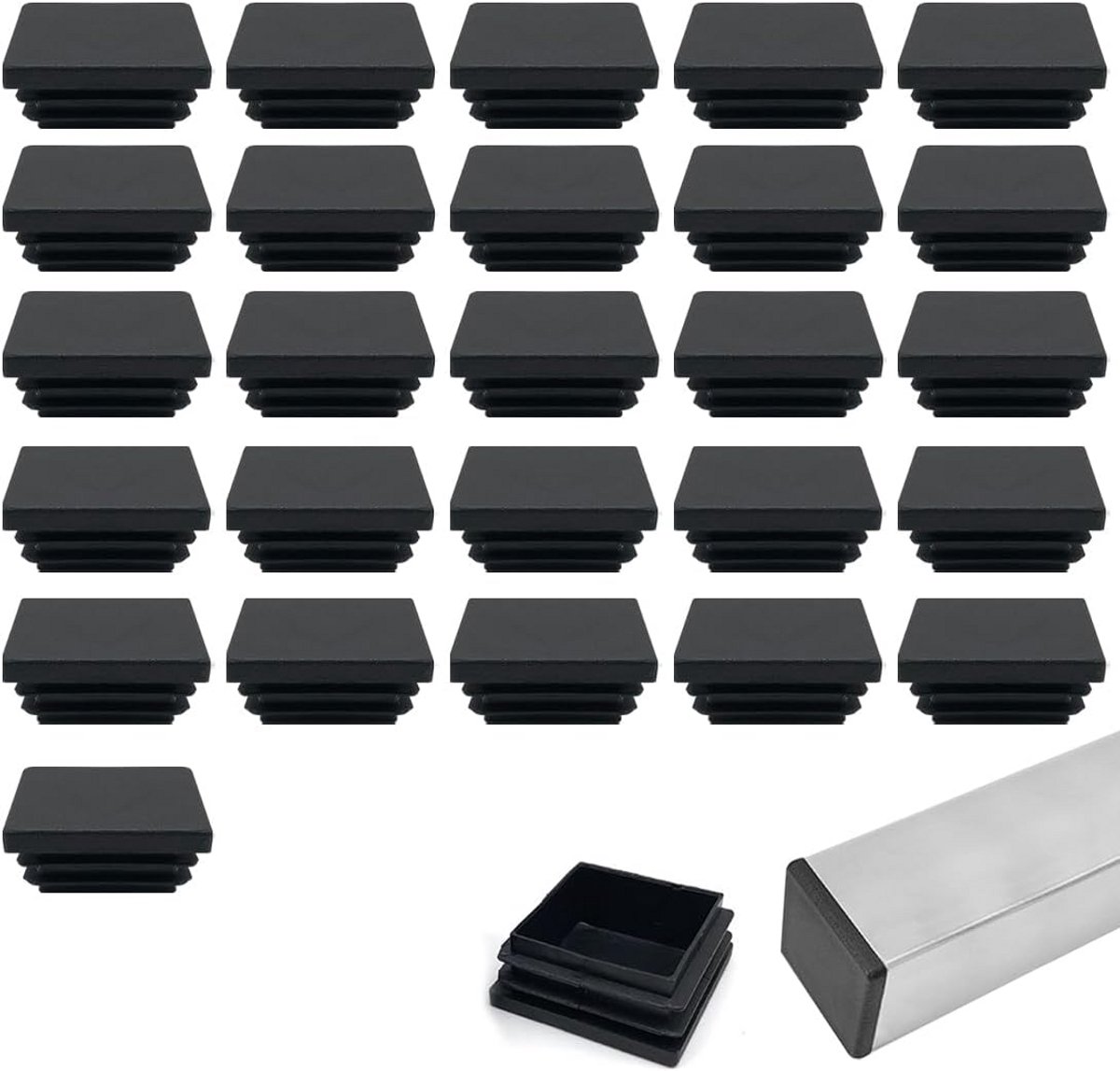 21 Stuks Vierkante Buiseindkappen 40x40 mm Zwart voor Meubels en Staanders