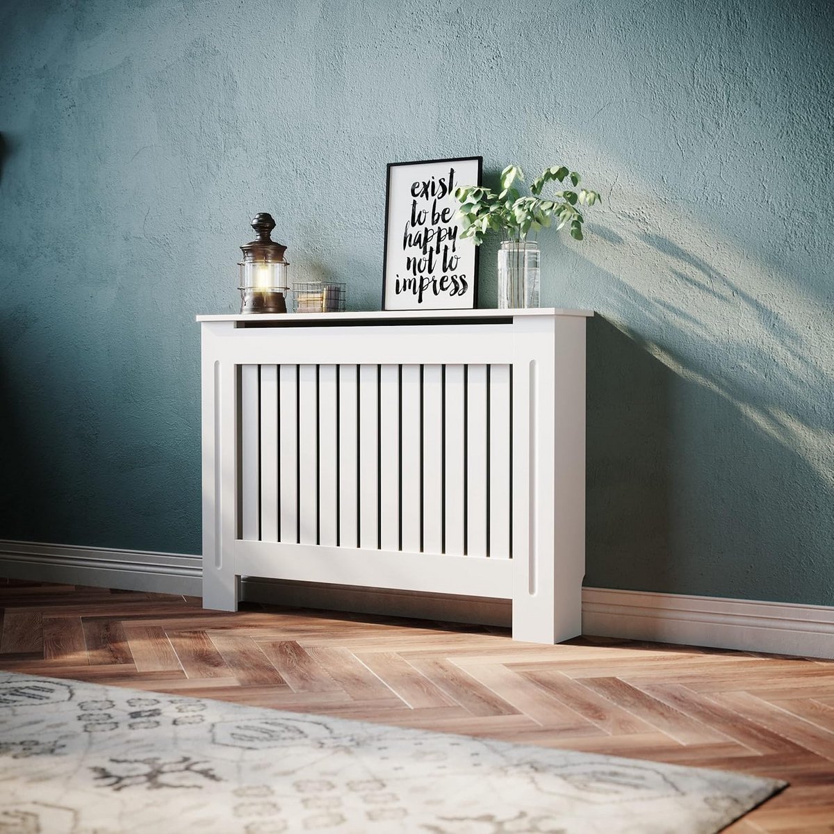 Houten Radiatorombouw met Verticale Lamellen Wit Klein