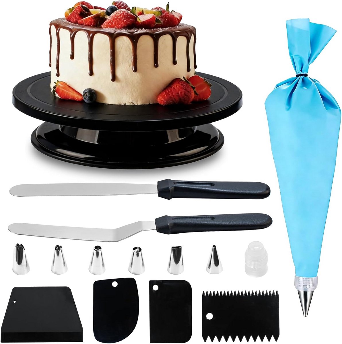 Draaibaar Taartplateau Set met Decoratiegereedschap voor Taarten Decoreren