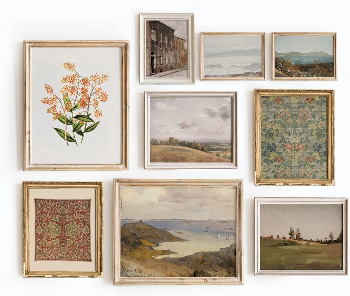 9 Delige Set Franse Landelijke Wanddecoratie - Vintage Landschap & Bloemen Kunstposters