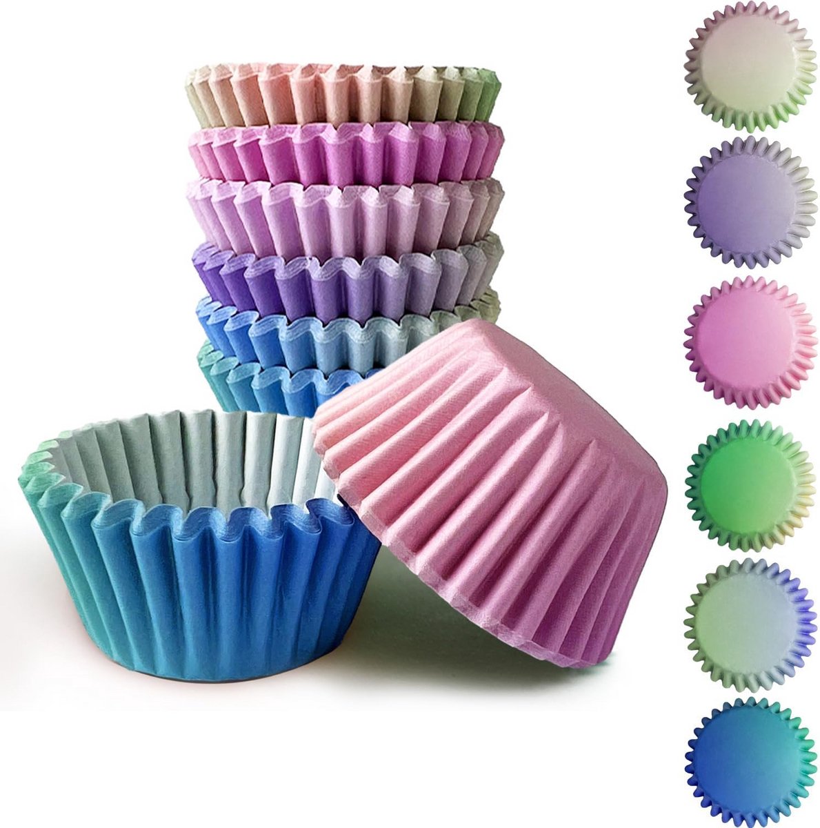 300 Stuks Standaard Cupcake Vormpjes in Blauw en Roze met 6 Diverse Ontwerpen
