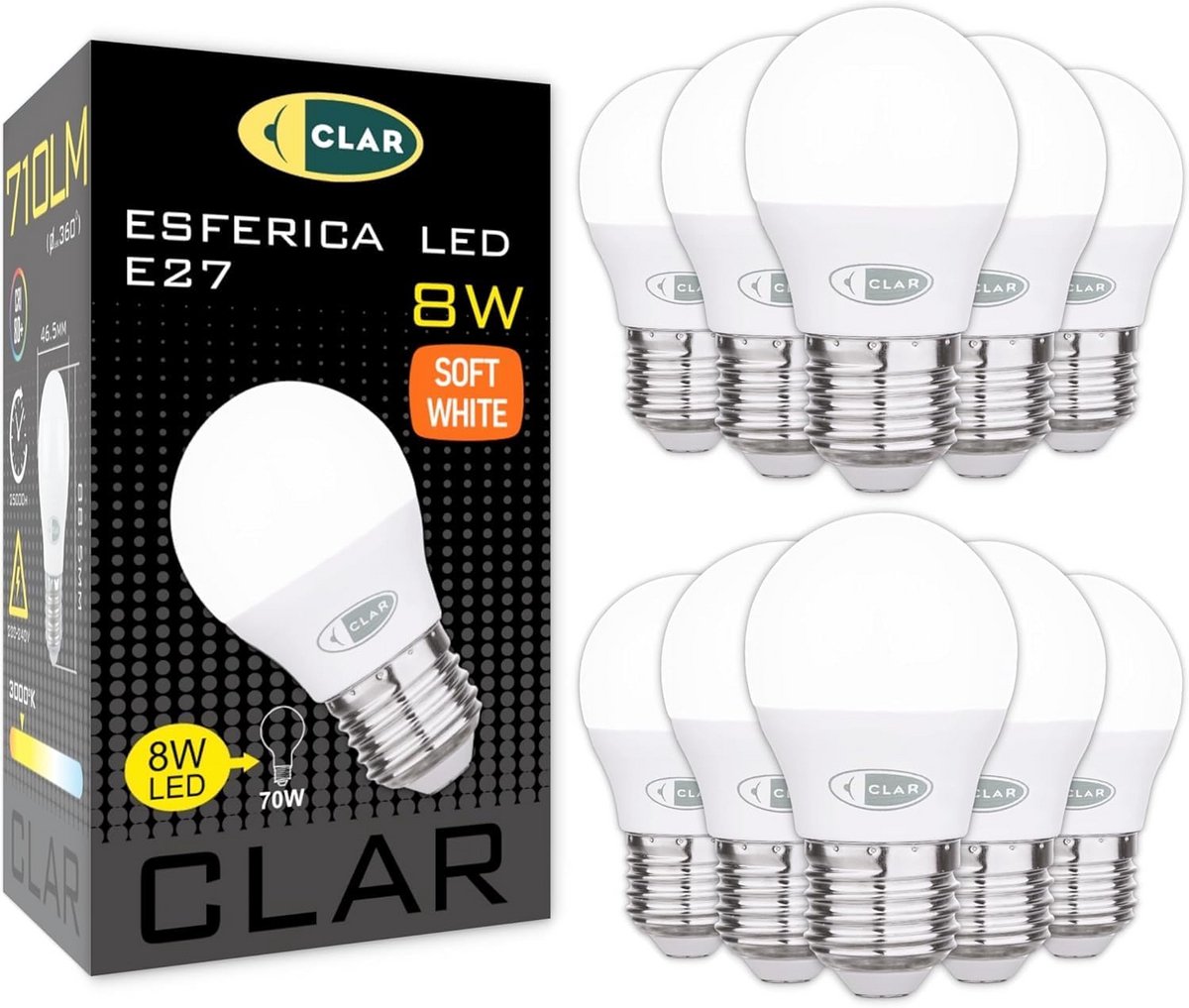 10-Pack E27 LED Lampen Warm Wit Standaard Fitting 8W Gloeilamp Vervanger