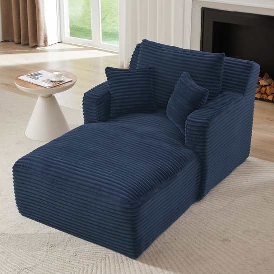 Sweiko Chaise longue - Fauteuil - Corduroy - Eenpersoonsbank - Met kussen - Geen montage nodig - Blauw