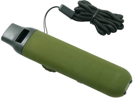 Legergroene noodfluit met zwart koordje.