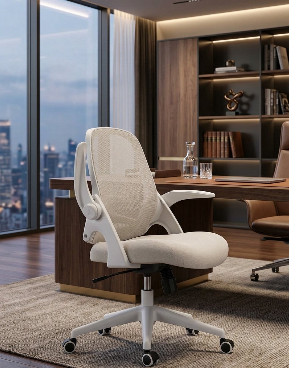 Ergonomische Comfort Bureaustoel– Grijs – W-vormig Traagschuim Kussen – Inklapbare Armleuningen – Gaming, Kantoor & Thuisgebruik – Casa Serena – Afmetingen op aanvraag – Casa Dorada
