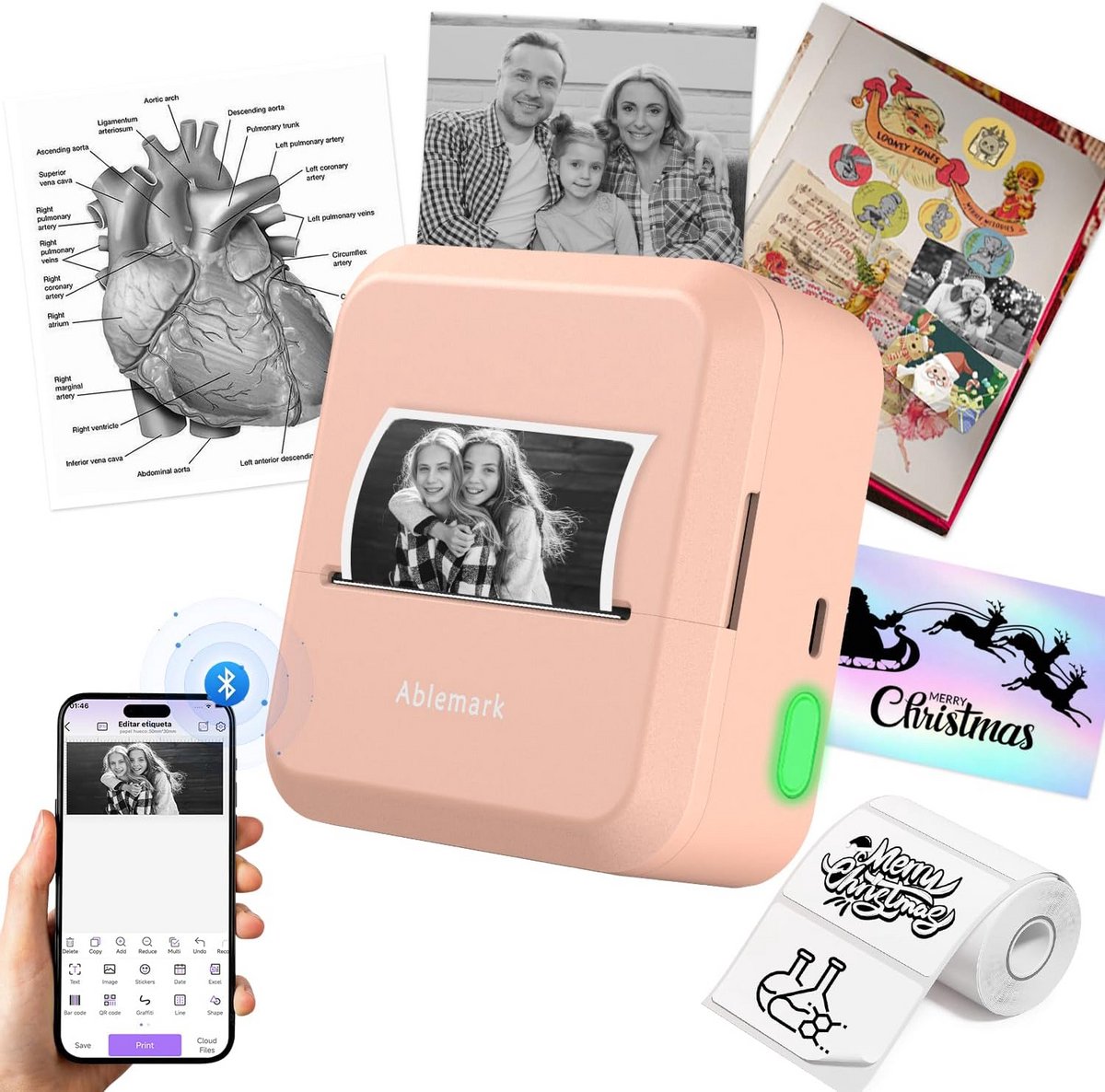 Draagbare Mini Thermische Stickerprinter met Bluetooth voor Mobiel en Studie