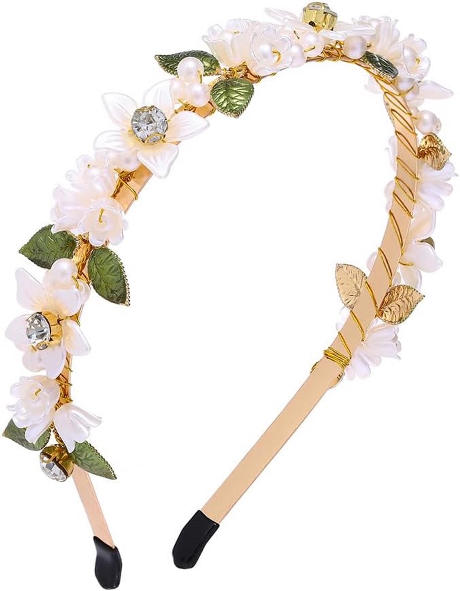Elegante Bruidshoofdband Goudkleurig met Parels en Kristallen