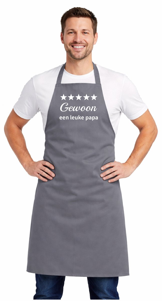 Keukenschort - Schort - BBQ schort - unisexschort - kookschort - 100% katoen - 65 x 90 cm - kleur grijs - Gewoon een leuke papa