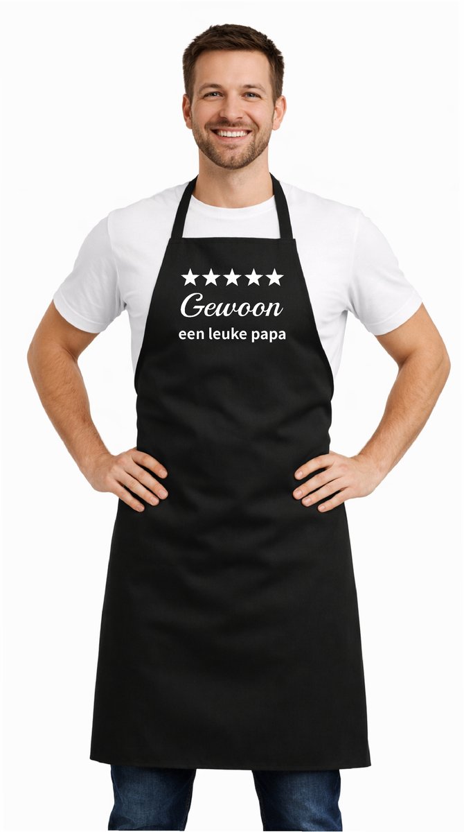 Keukenschort - Schort - BBQ schort - unisexschort - kookschort - 100% katoen - 65 x 90 cm - kleur zwart - Gewoon een leuke papa
