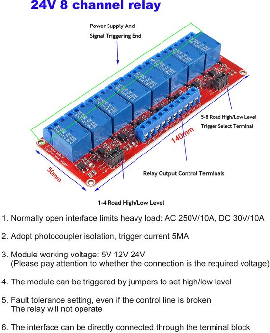 Relais Module Raspberry Pi 24v 8 Kanaals Relais Module 24V met Optocoupler voor Arduino en Raspberry ...