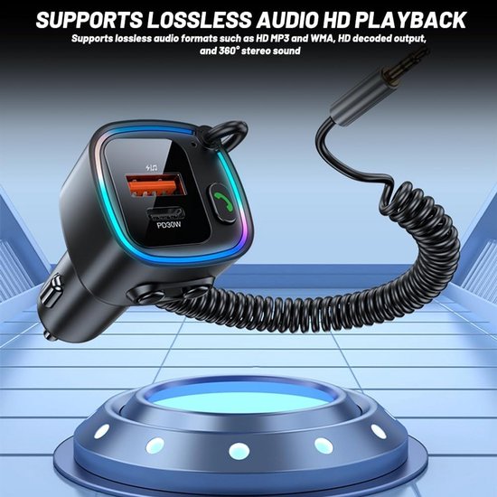 Bluetooth Auto Adapter met 30W PD Snelladen en AUX Ingang | bol