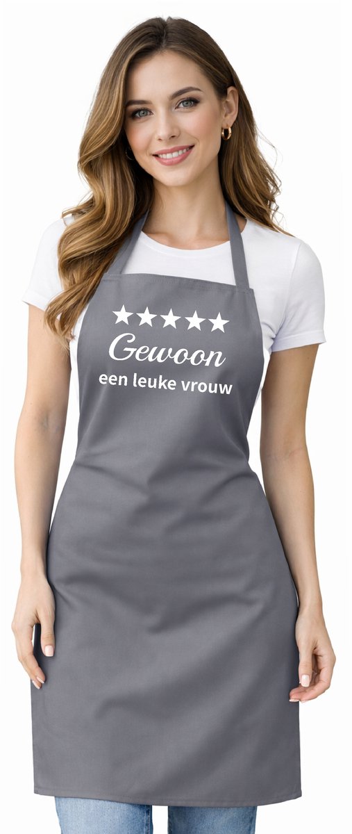 Keukenschort - Schort - BBQ schort - unisexschort - kookschort - 100% katoen - 65 x 90 cm - kleur grijs - Gewoon een leuke vrouw