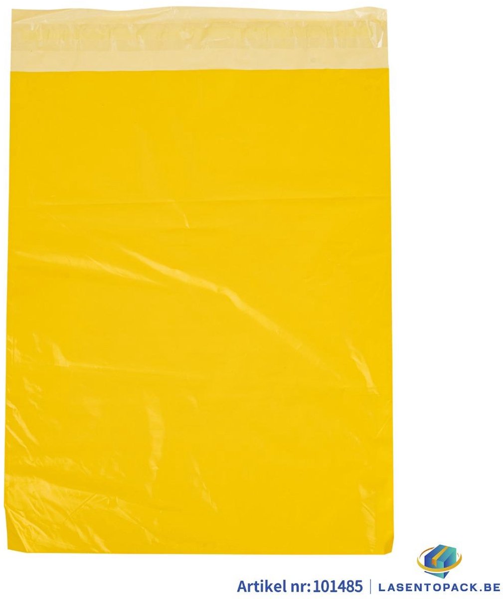 100x Verzendzakken kleur Geel plastic 250 x 350 mm - 50 micron COEX - Triman - Zelfklevende Plakstrip - Ondoorzichtig - Wit/Zwart - Kledingzakken - 100% Recyclebaar - Waterafstotend - Voor Kleding en Webshop - Verzendenveloppen