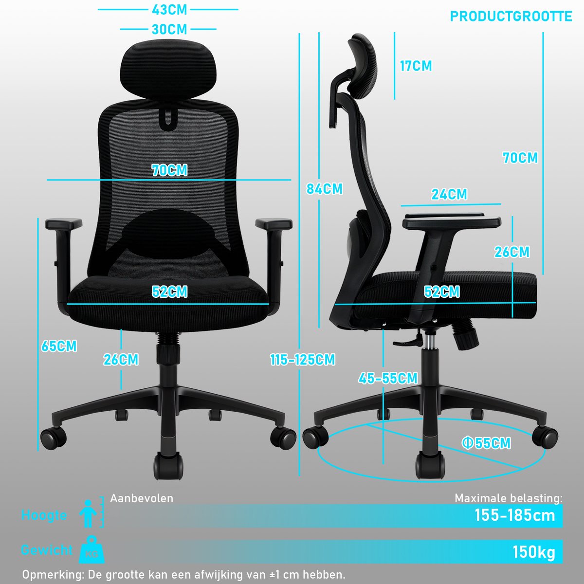 Durrafy® Durrafy Bureaustoel - Ergonomische Bureaustoel - afbeelding 2