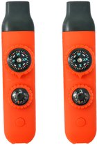 7-in-1 Noodfluit - 2 Stuks - Noodfluit - Kompas - Noodpakket - Met Kompas & Thermometer - Fluit Voor Noodsituaties En Survival - Reddingsfluit - Geschikt Voor Wandelen/Kamperen - Rood