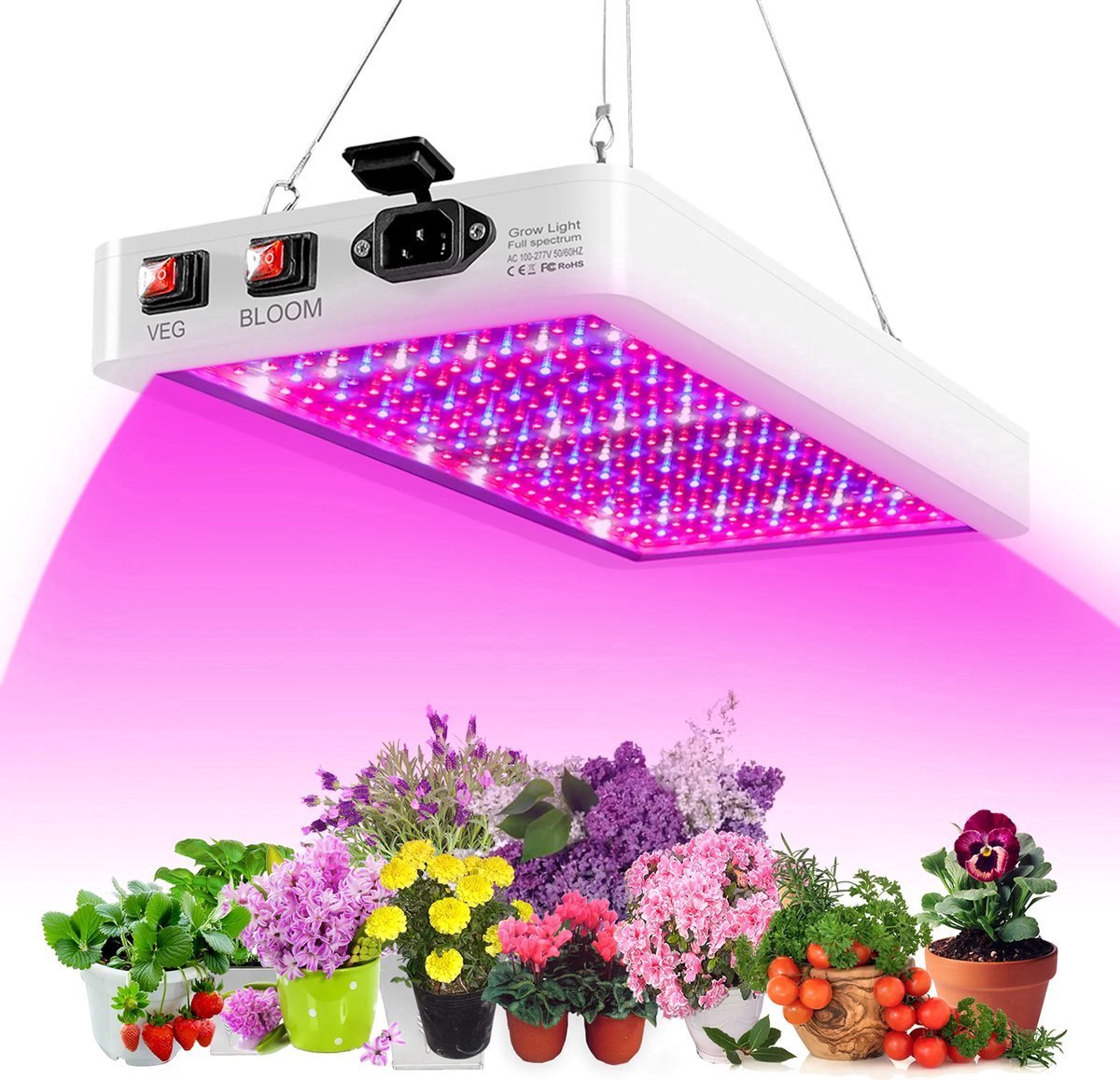 Taajirun - 312 LED Kweeklamp – Groeilamp rood blauw -Full Spectrum - Grow Light - Volspectrum plantenlamp met Veg/Bloom，IP65 waterdicht (voor kas & tuin)