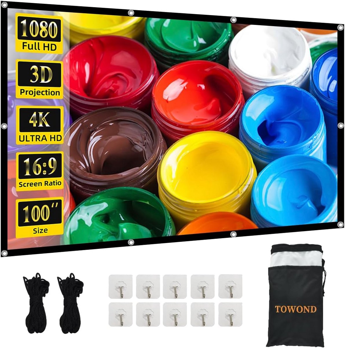 Draagbaar Projectiescherm 100 Inch - 16:9 Vouwbaar Scherm voor Buiten & Home Cinema