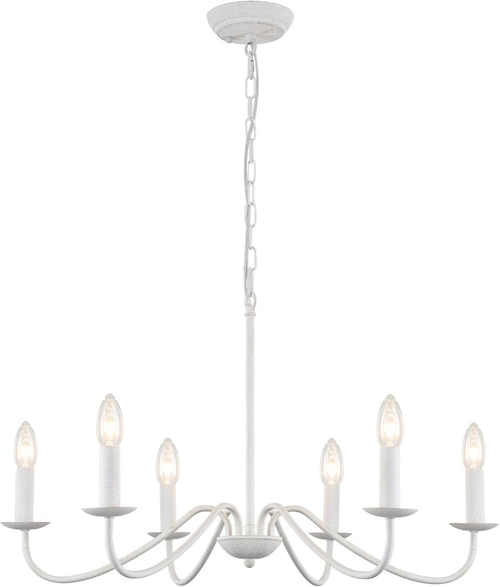 Witte Vintage Kroonluchter met 6 Lichtpunten - Stijlvolle Plafondlamp voor Eetkamer en Woo