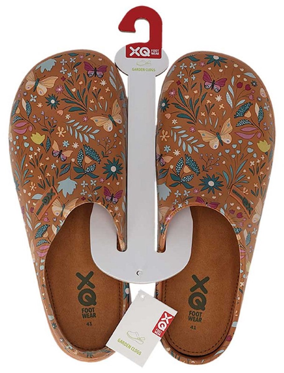 XQ dames tuinklomp - clog garden - bruin print - butterfly - maat 38