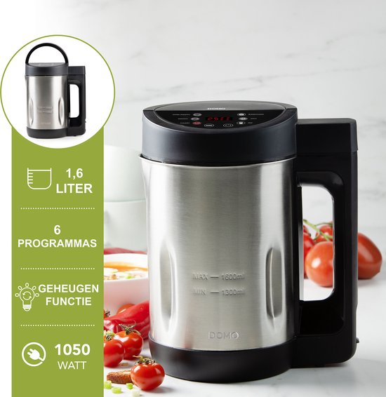 DOMO DO1144BL Soepmaker Domo - 1,6L - 6 Programma's - Blender - RVS - Inox/Zwart van Domo — afbeelding 2