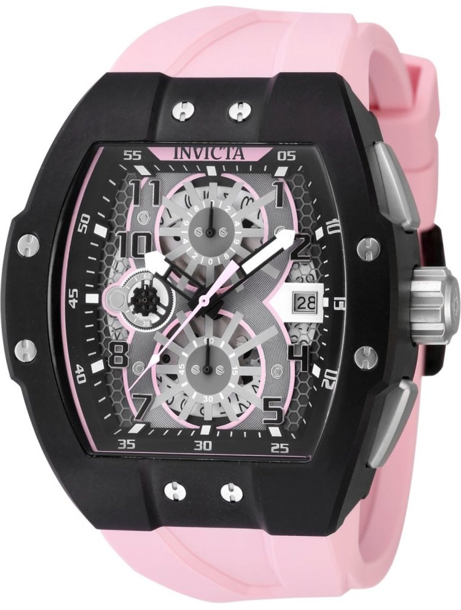 Invicta Racing 48336 Heren Horloge - Waterdicht - Analoog - Quartz Uurwerk - Roestvrij Staal met zwarte Wijzerplaat - 47mm