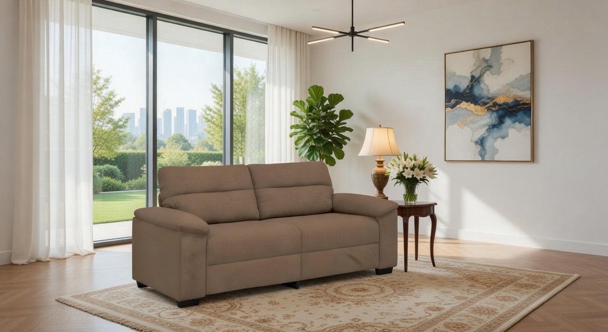 Luxe 2-zits bank 140 cm - Comfortabele stoffen bank met robuust houten en metalen frame - Modern design voor woonkamer, lounge & TV - slaapkamer in Bruin, Grijs, Taupe en Meer Casa Serena – 140 cm ...