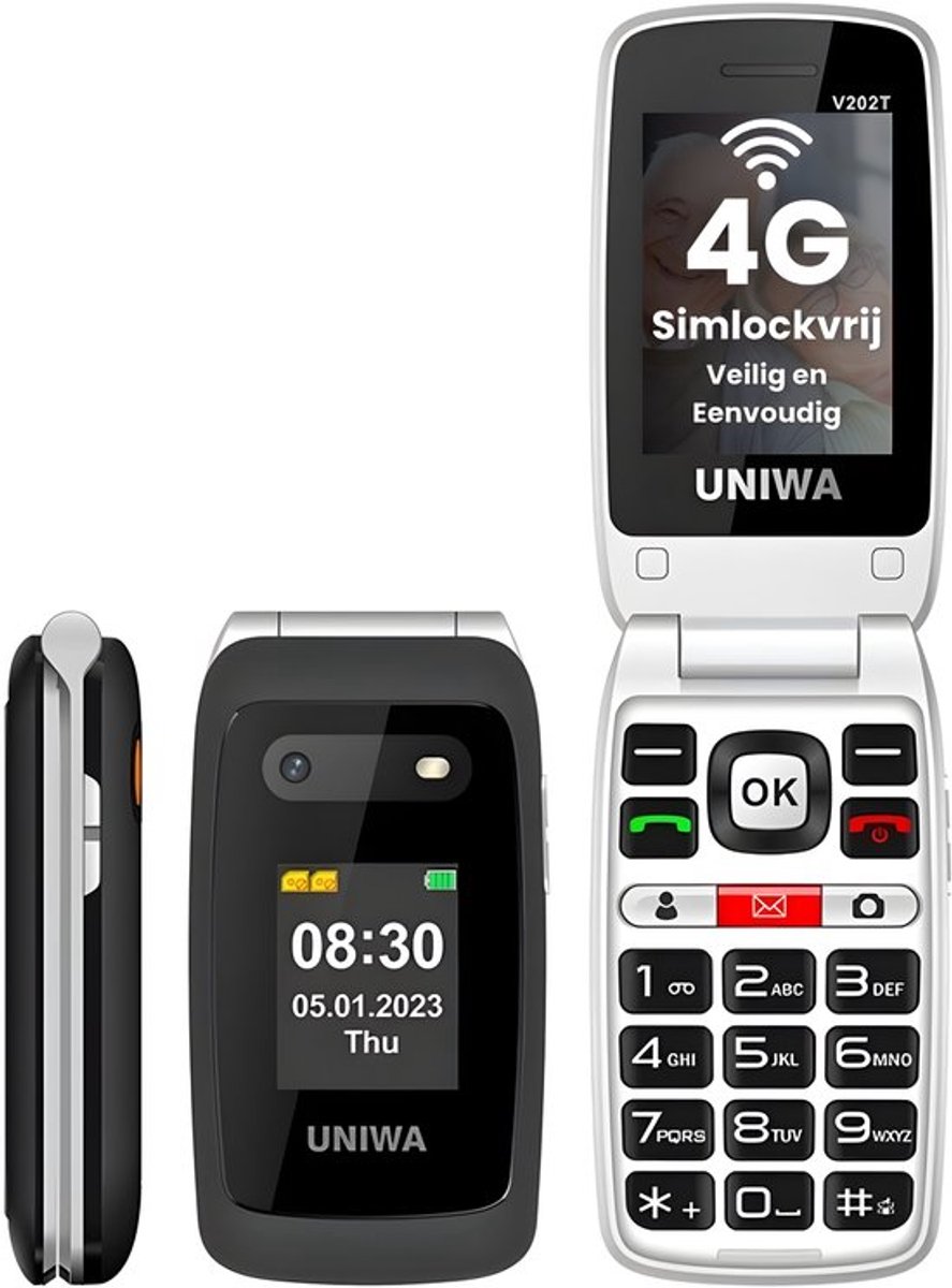 4G Senioren Telefoon Klapbaar – Grote Toetsen – SOS Knop – Oplaadstation - 128MB – Zwart