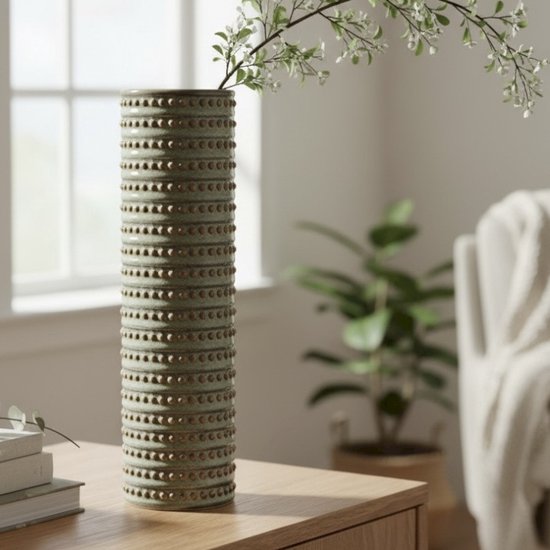 Hoge Rustieke Vaas 42 cm - Groen Keramiek - Modern Design