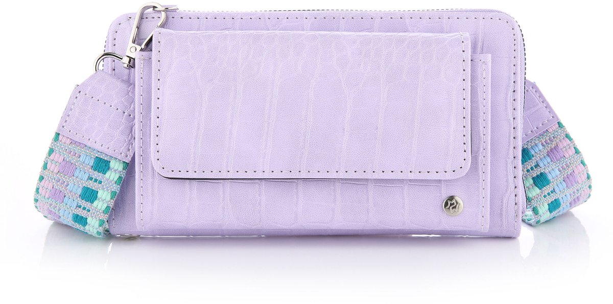 Michelle Bags & Accessoires Portemonnee tasje met schouderband -telefoontasje - schoudertas - clutch - festival tas - brede bagstrap - 22 x 12 cm - Lila