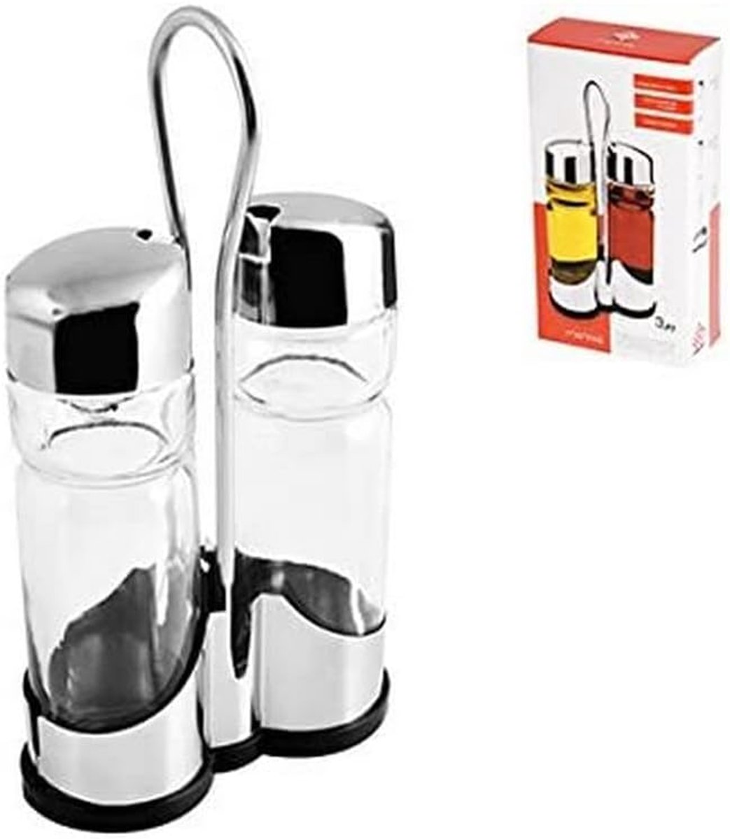 Olie Azijn Set - Dressing Dispenser - Keuken Tafel - Roestvrij Staal - 12x6x23cm - Transparant