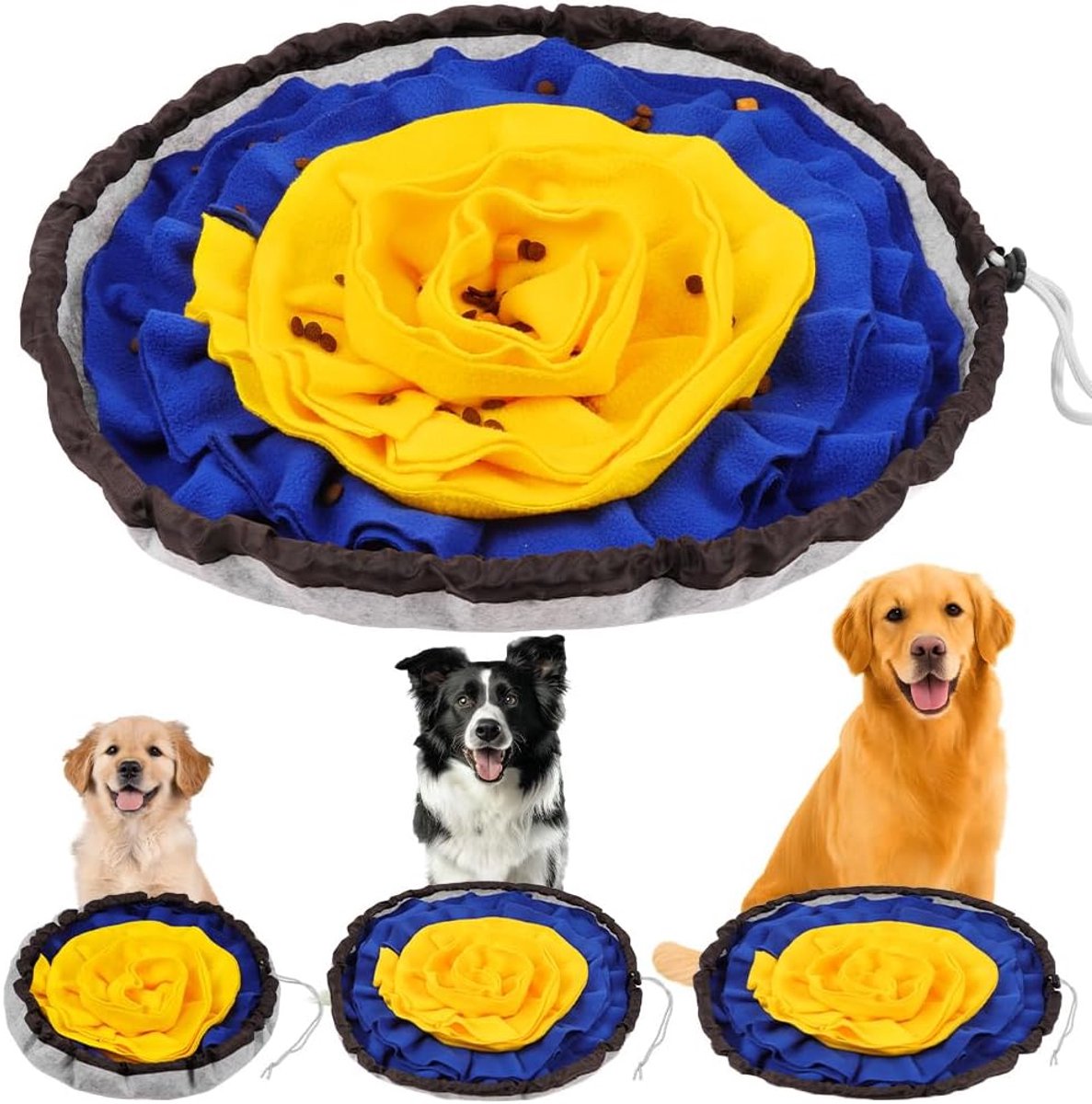 Snuffelmat Hond - Voedermat Honden - Stressverlichting Eten - Machinewasbaar Antislip - 48 cm - Blauw Geel