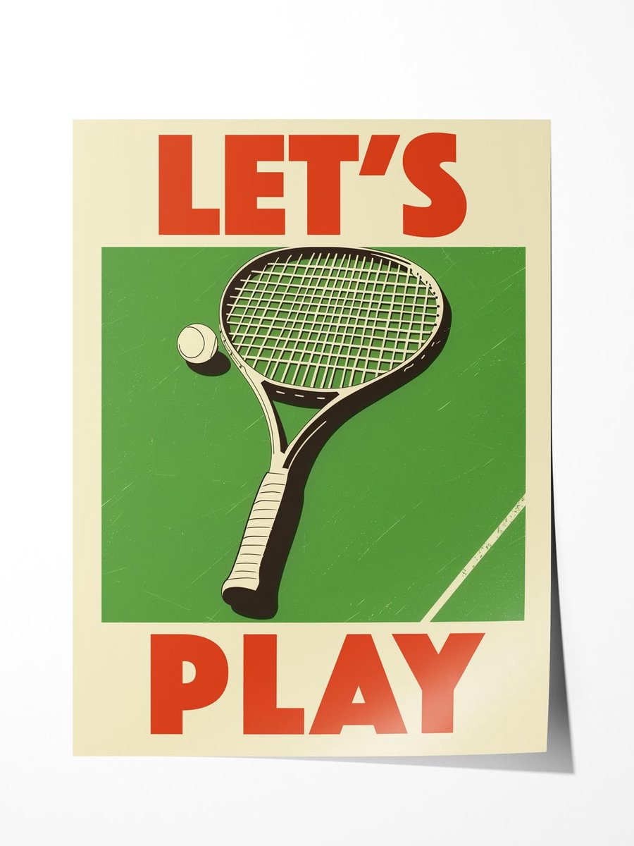 Let's Play Retro Tennis Poster - Poster 70x100 cm - Sfeervolle Wanddecoratie voor Woonkamer & Slaapkamer - Premium papier - zonder lijst