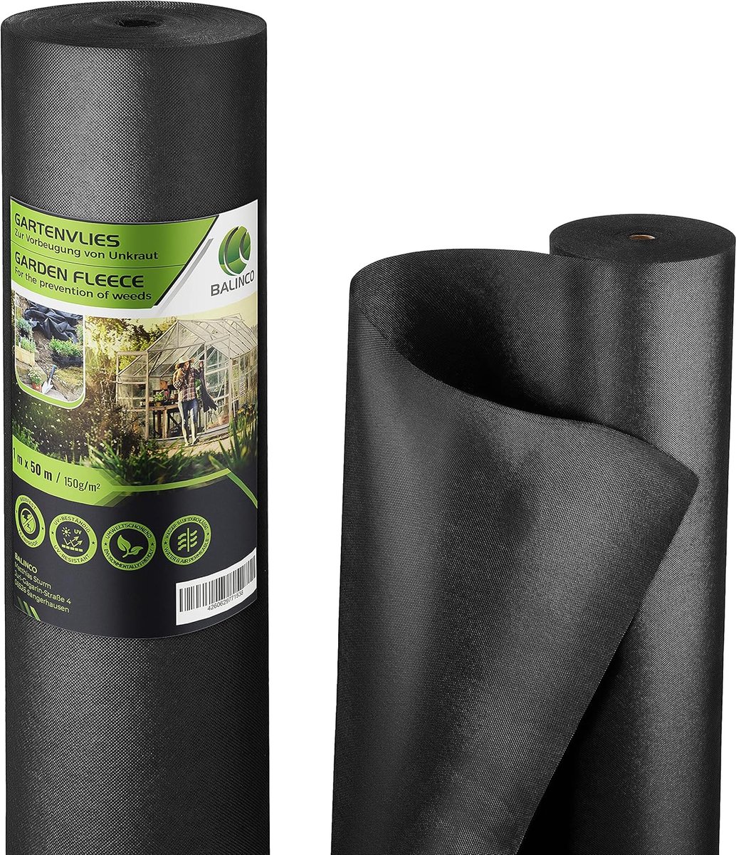 Onkruidvlies 150g/m² - Onkruidfolie Tuinvlies - Onkruid bestrijden - Scheurvast waterdoorlatend - 50m² 100cm breed - Zwart