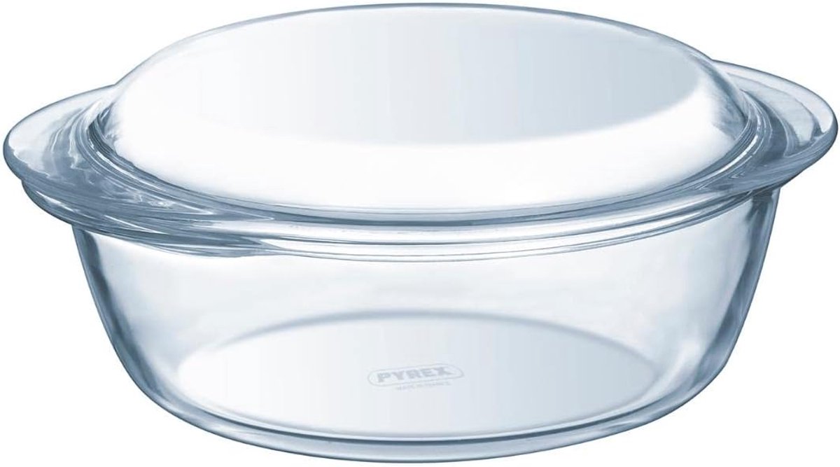 Ronde Braadpan - Ovenschaal met Deksel - Langzaam Garen - Hittebestendig Glas - 32 Liter - Transparant
