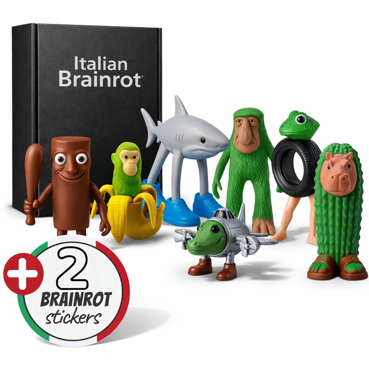 Italian Brainrot Speelfiguren Set van 8 Incl 2 Gratis Stickers - Brainrot Poppetjes - Tung Tung Tung Sahur - Tralalero Tralala - Actiefiguren - Brainrot Speelgoed Kinderen - Viral Speelgoed 2025 - Meme Toys