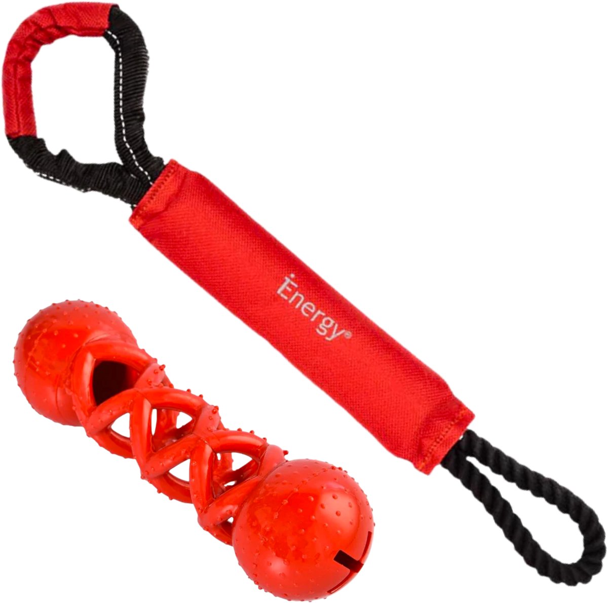 EcoPawPaw-iEnergy SOL Hondenspeelgoed Set - Trektouw en Voerbal - Drijvend Water Speelgoed - Duurzaam & Sterk - Rood
