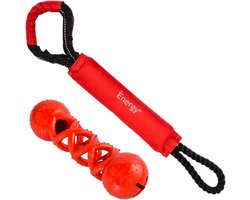 EcoPawPaw-iEnergy SOL Hondenspeelgoed Set - Trektouw en Voerbal - Drijvend Water Speelgoed - Duurzaam & Sterk - Rood