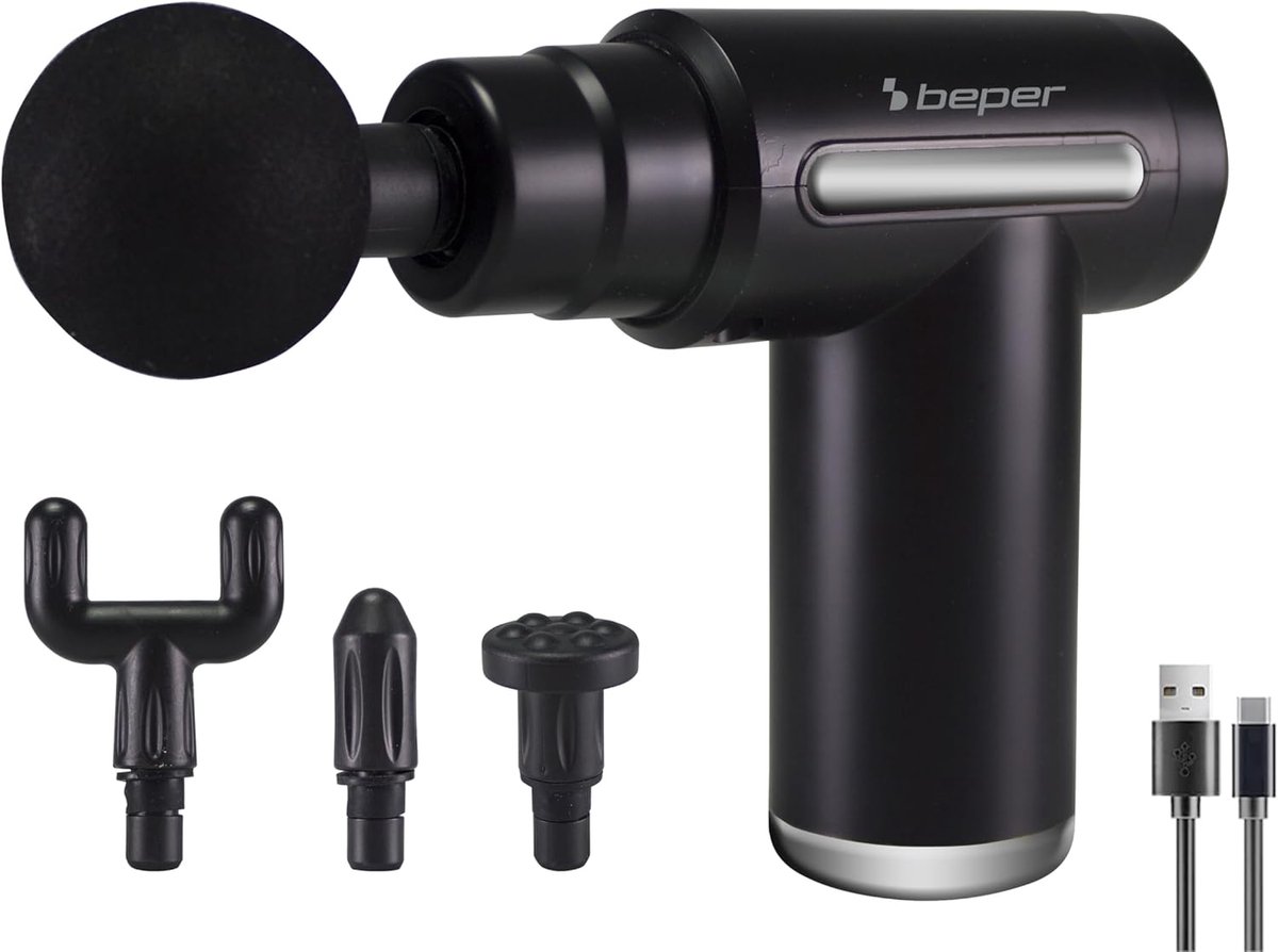Slag Massager - Massagepistool - Spierontspanning - 6 Intensiteiten 4 Koppen - 13x13x5 cm - Zwart