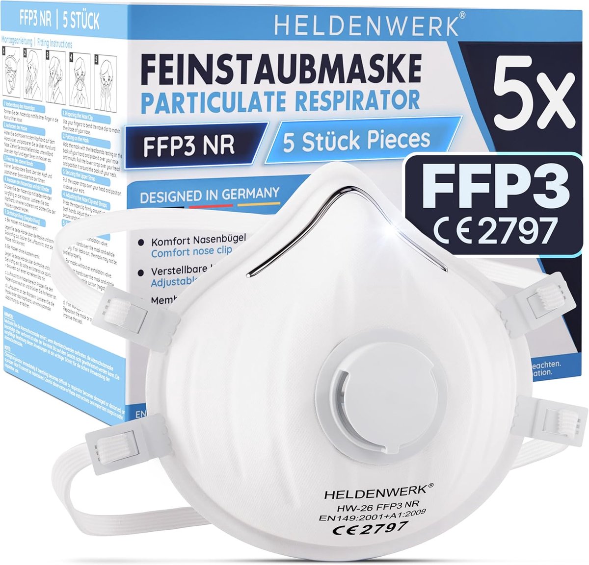 Adembeschermingsmasker FFP3 - Stofmasker met ventiel - Fijnstof bescherming - Gecertificeerd uitademventiel - 11 x 14 x 12.5 cm - Zwart
