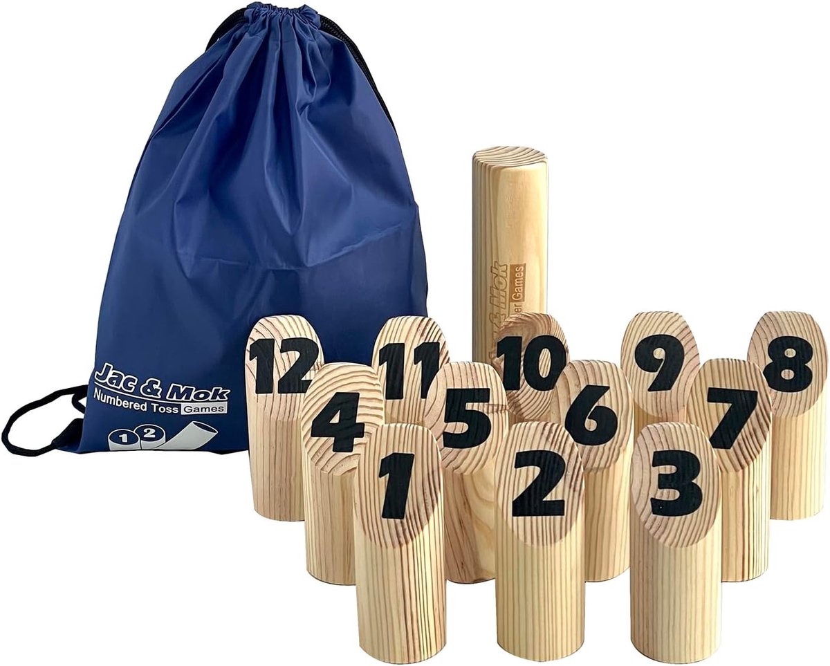 Werpspel Hout - Buitenspel Kegelen - Familie Spel - Inclusief Draagtas - Grote Set - Natuurlijk