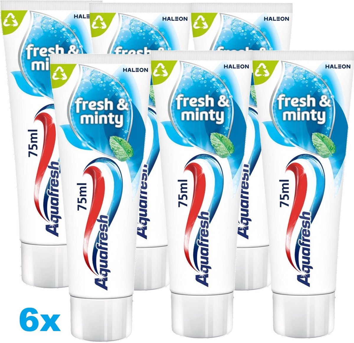 Aquafresh Fresh & Minty – Tandpasta – 3in1 – Voor een frisse adem – Voordeelverpakking – Recyclebare tube en dop – 6 x 75 ml