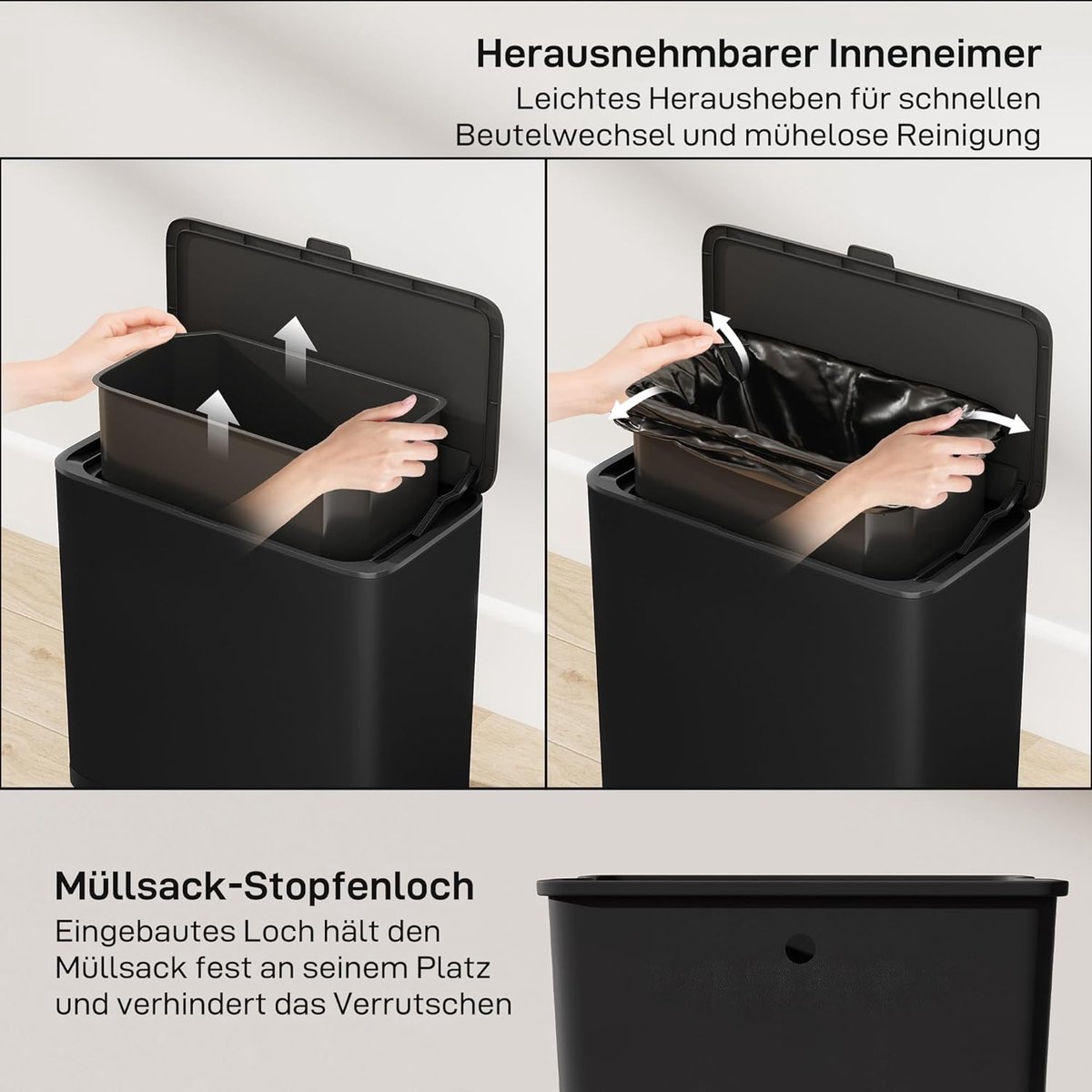 Hangende Prullenbak - Afvalbak Deksel - Keuken Opruimen - Dubbele Plaatsing - 8 Liter 30cm - Zwart